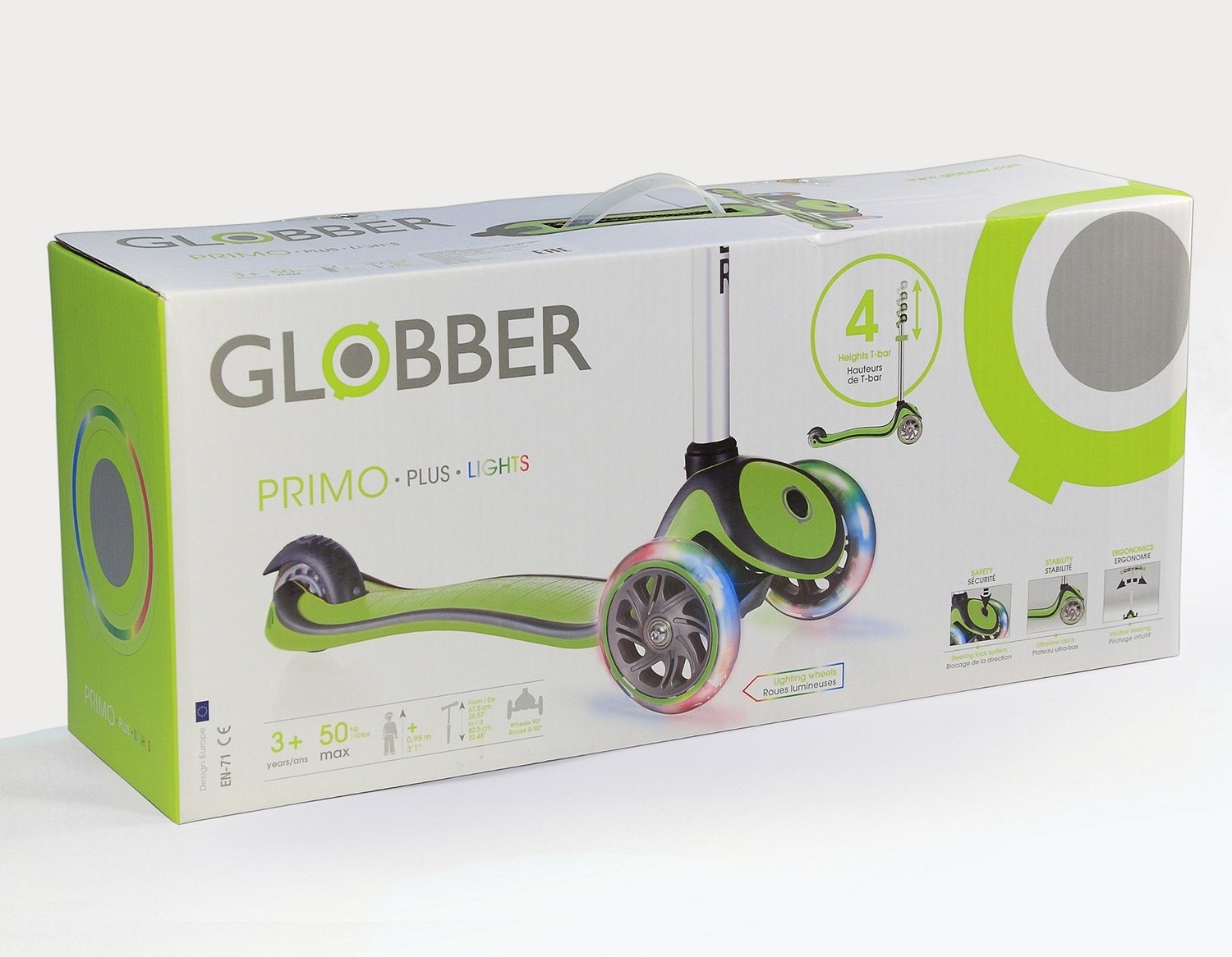 GLOBBER PRIMO PLUS LIGHTS COLOR. Обзор детского трехколесного самоката с  режимом тренировки и увеличенным диапазоном изменения высоты руля